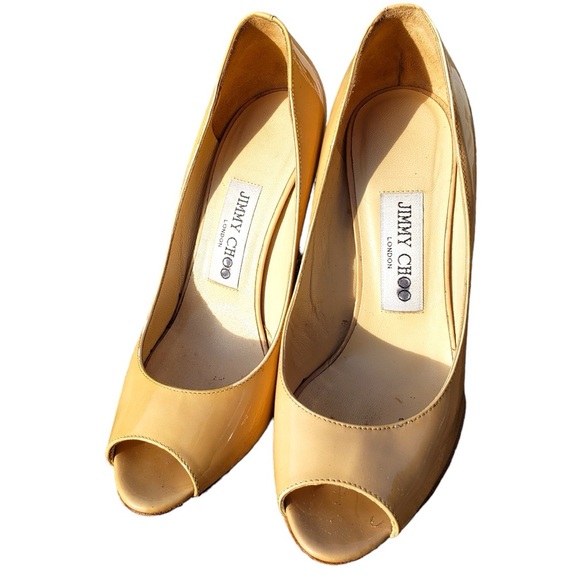 Jimmy Choo Nude Patent Leather Wedge with Open Toe sz 6 - Picture 3 of 7